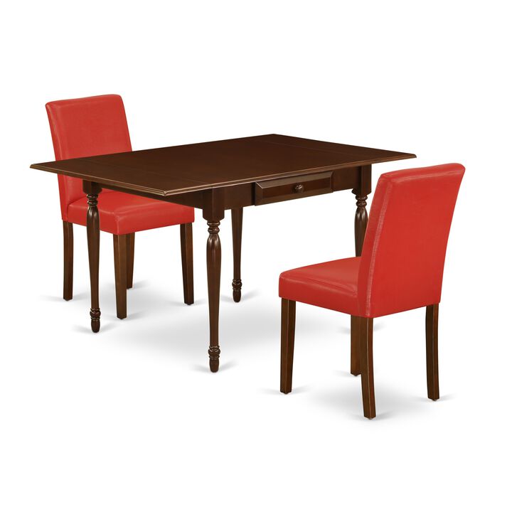 East West Furniture 1MZAB3-MAH-72 3Pc Kitchen Set - Rectangular Table and 2 Parson Chairs - Mahogany Color
