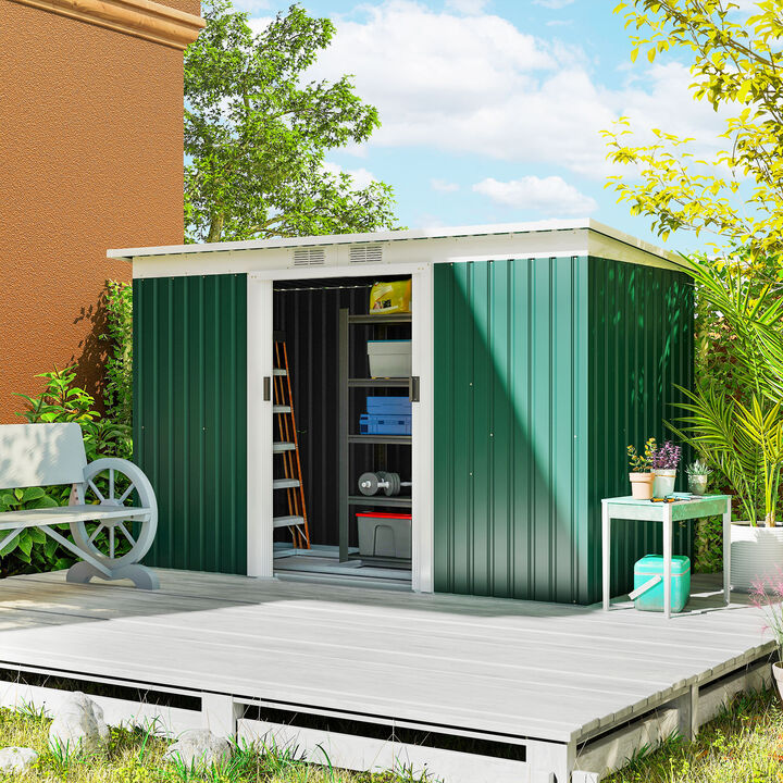 Hivvago 9' x 4' Metal Outdoor Storage Shed with Lockable Doors