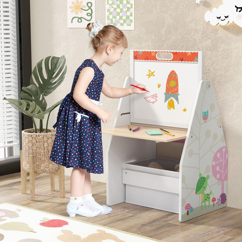 3-in-1 Kids Easel and Play Station Convertible with Chair and Storage Bins
