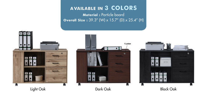 3-Drawer 39in. W Rolling Lateral File Cabinet with Locker and Open Storage Shelves for Home Office and Kids Room image number 6