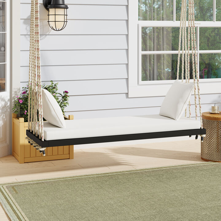 Merax  Patio Wooden Hanging Porch Swing Bench with Cushion