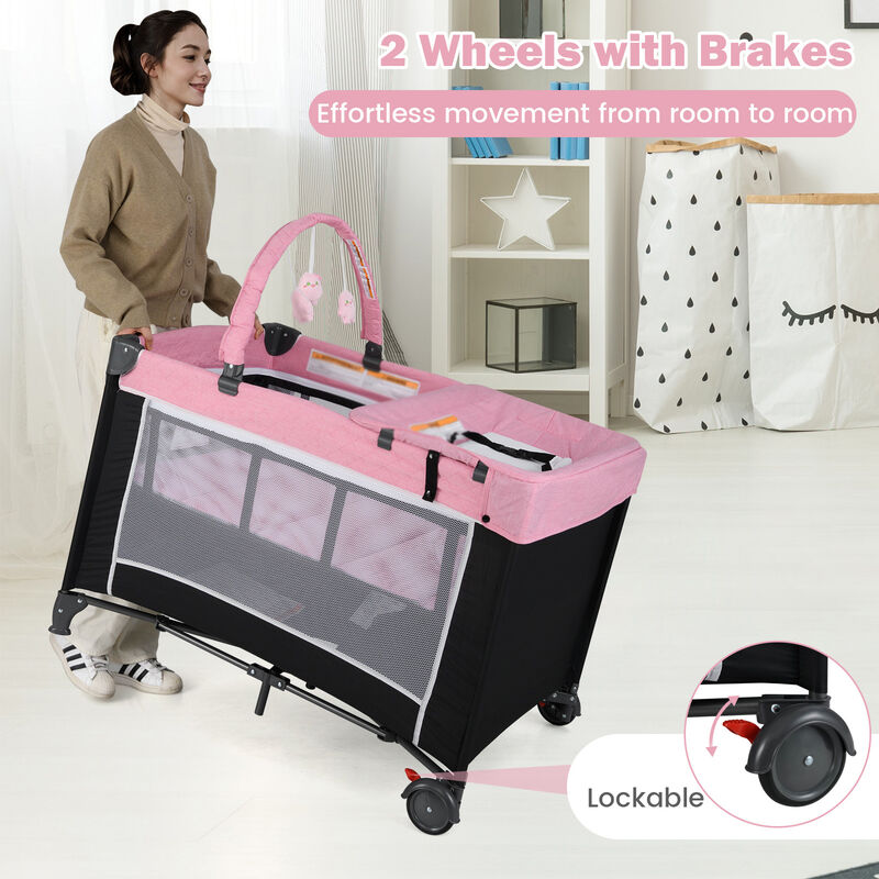 3-in-1 Portable Baby Crib and Playpen with Removable Changing Table and Storage