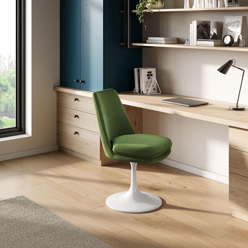 Modway Lippa Velvet Swivel Dining Side Chair in White Moss Green - Armless Accent Chair with Stain-Resistant Performance Velvet Upholstery - 360&deg; Rotating Office Chair image number 1