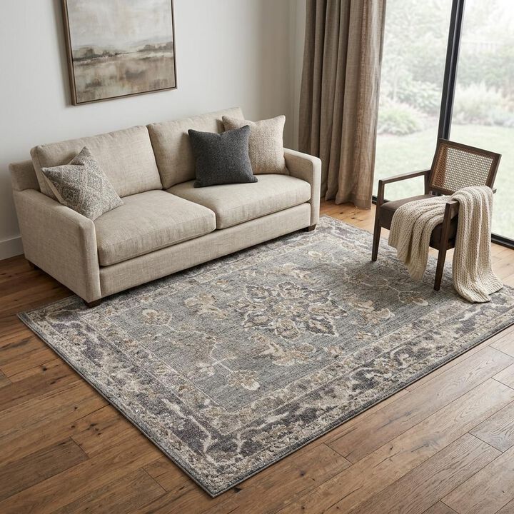 HomeRoots Floral Power Loom Distressed Area Rug