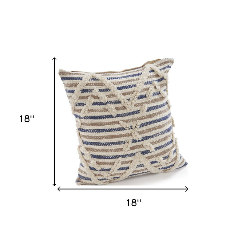 HomeRoots Set of Two Blue Diamond Cotton Throw Pillow With Fringe image number 4
