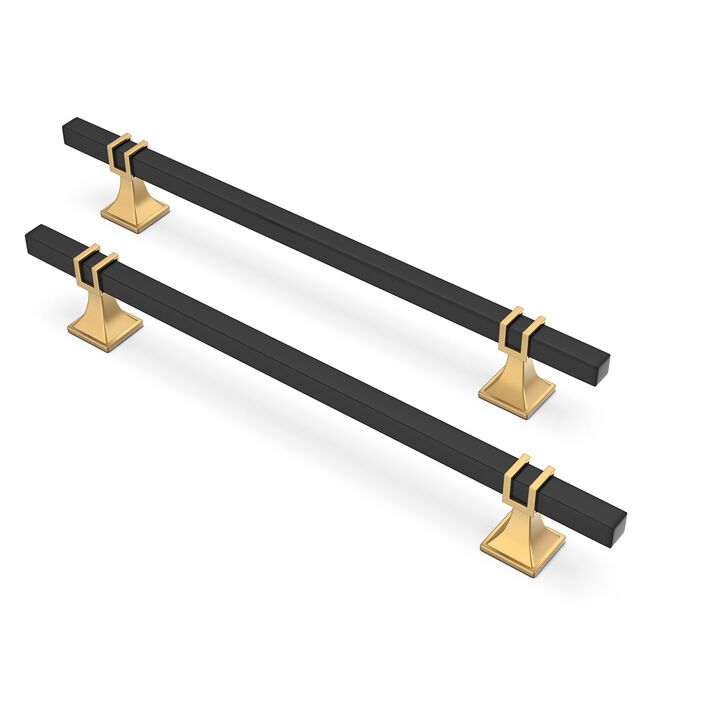 Lepatape 10 Pack 7-1/2 inch(192mm) Black and Gold Cabinet Pulls Kitchen Cabinet Handles, Black and Gold Cabinet Handles Square D