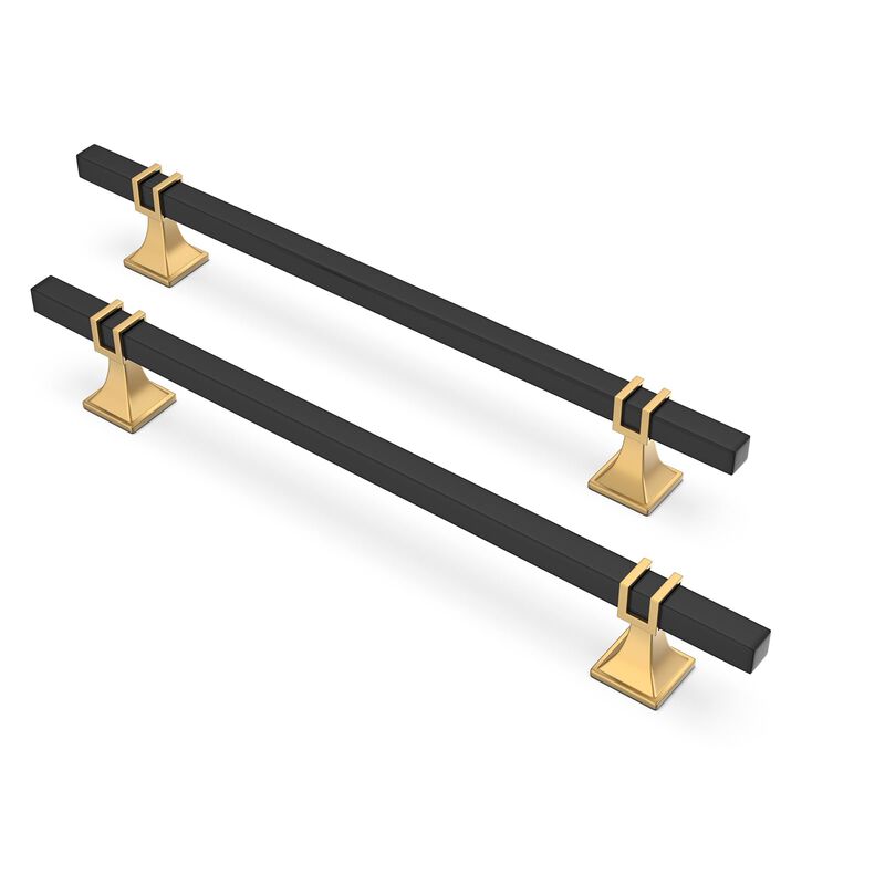 Lepatape 10 Pack 7-1/2 inch(192mm) Black and Gold Cabinet Pulls Kitchen Cabinet Handles, Black and Gold Cabinet Handles Square D