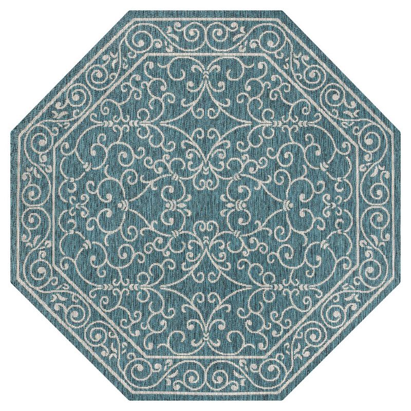 Charleston Vintage Filigree Textured Weave Octagon Indoor/Outdoor Area Rug
