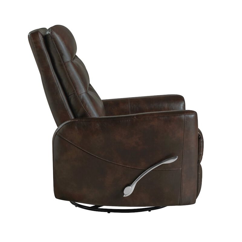 New Classic Furniture Takami Faux Leather Swivel Recliner, Brown