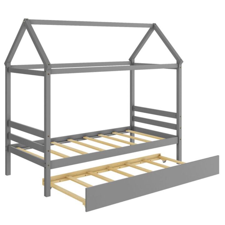 Hivvago Kids Platform Bed Frame with Roof for Bedroom