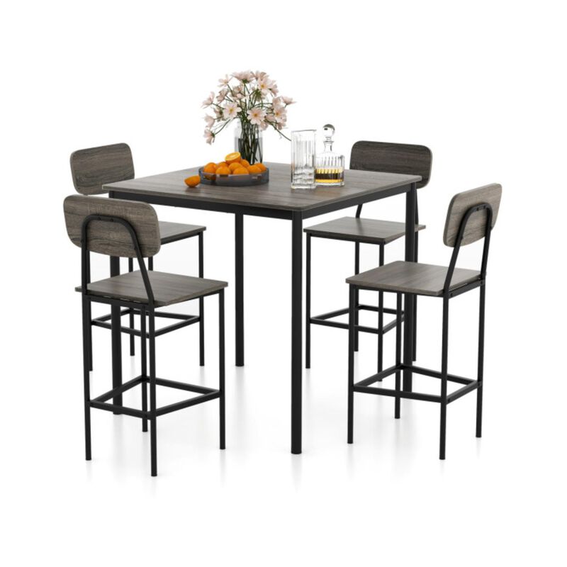 Hivvago 5 Pieces Industrial Dining Table Set with Counter Height Table and 4 Bar Stools