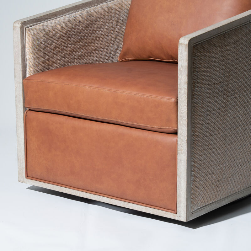Claude Genuine Leather Swivel Cane Chair image number 6