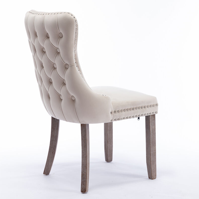 Streamdale 2 Beige Wingback Dining Chairs with Nailhead Trim & Wood Legs image number 5