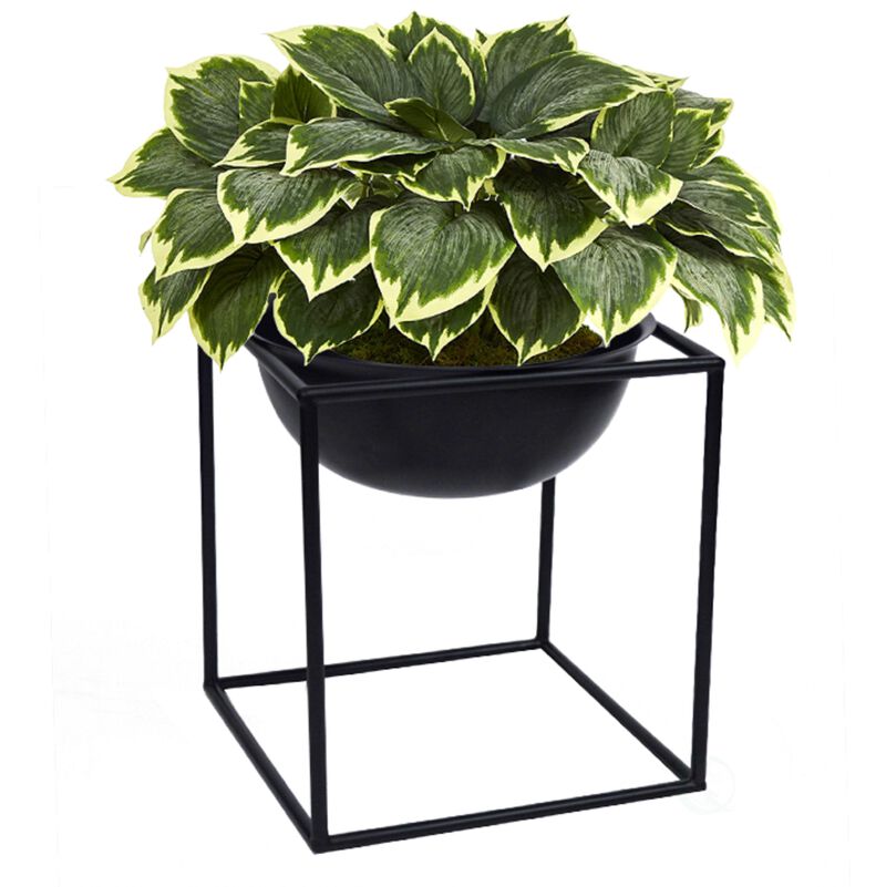 Contemporary Black Metal 9 Inches Tall Table Flower Planter Pot with Stand, Perfect for Adding a Touch of Elegance and Style to your Entryway, Living Room, Kitchen, or Dining Room