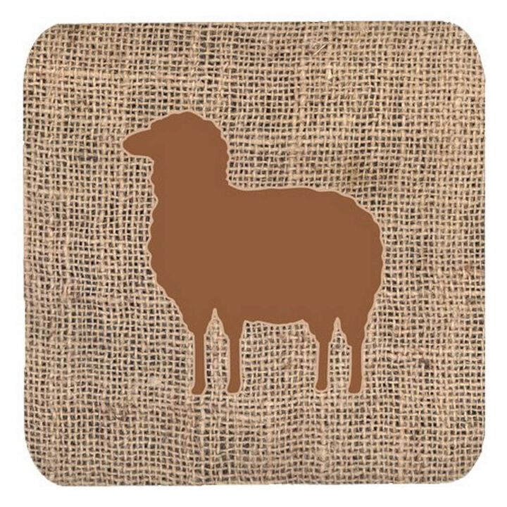 Caroline's Treasures BB1126-BL-BN-FC Sheep Burlap and Brown Foam Coasters (Set of 4), 3.5 H x 3.5 W, Multicolor