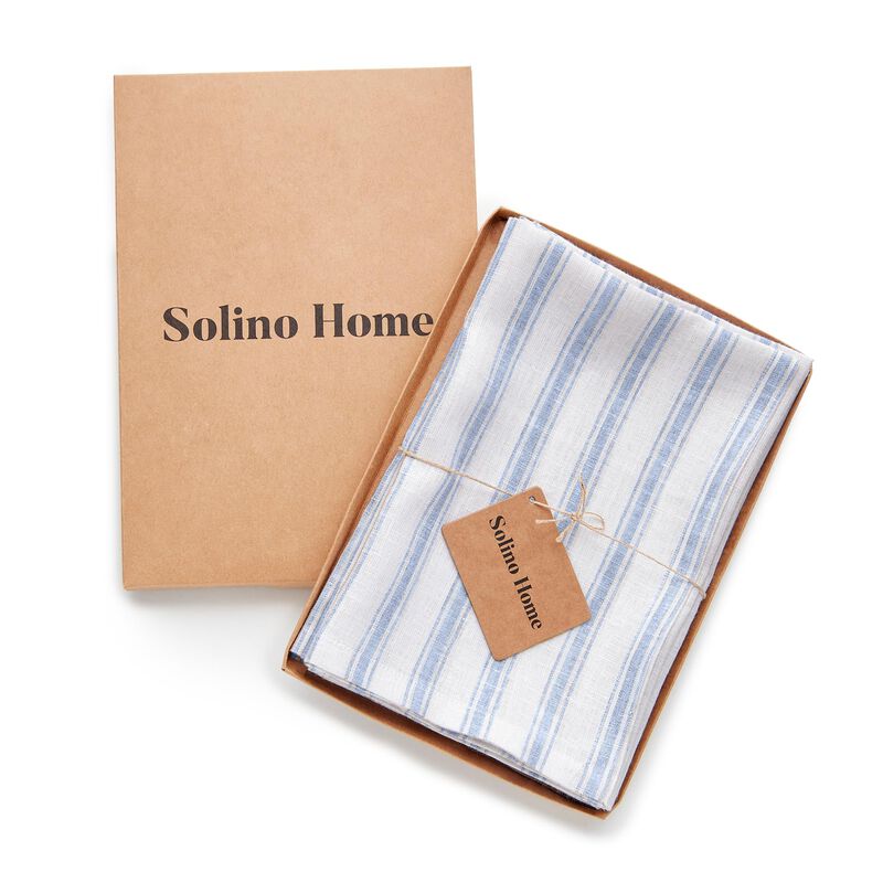 Solino Home 100% Pure Linen Dinner Napkins 20 x 20 Inch Set of 4 - Capri Ticking Stripe