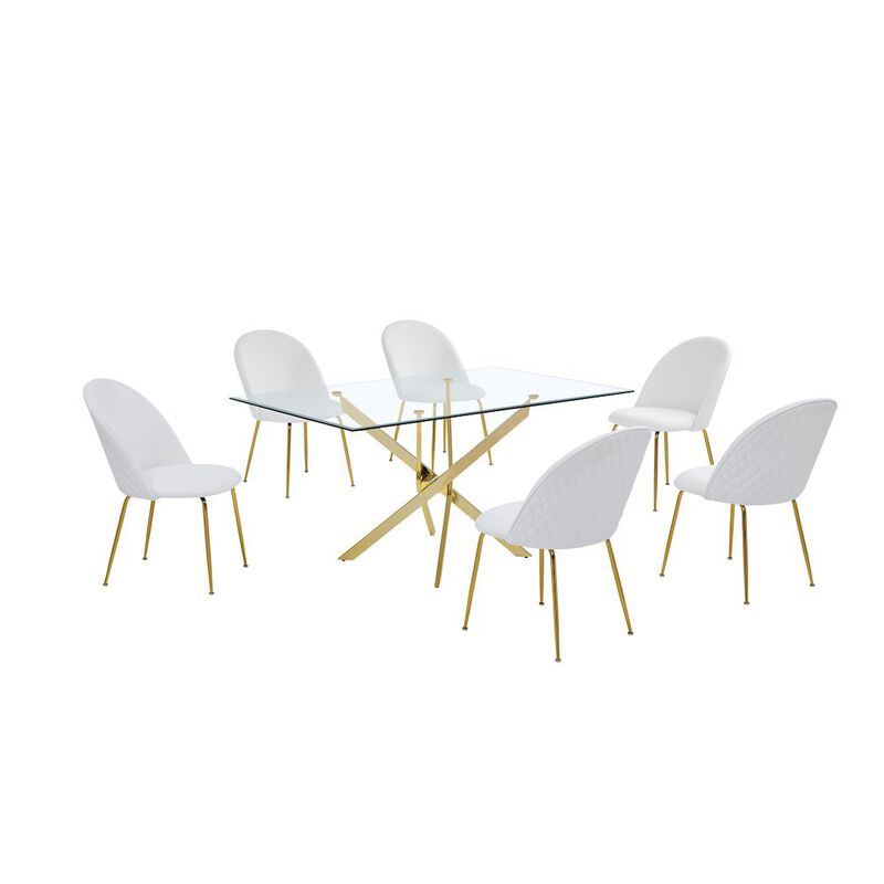 Best Quality Furniture 7 piece dining set- Rectangular dining table with 6 White faux leather chairs