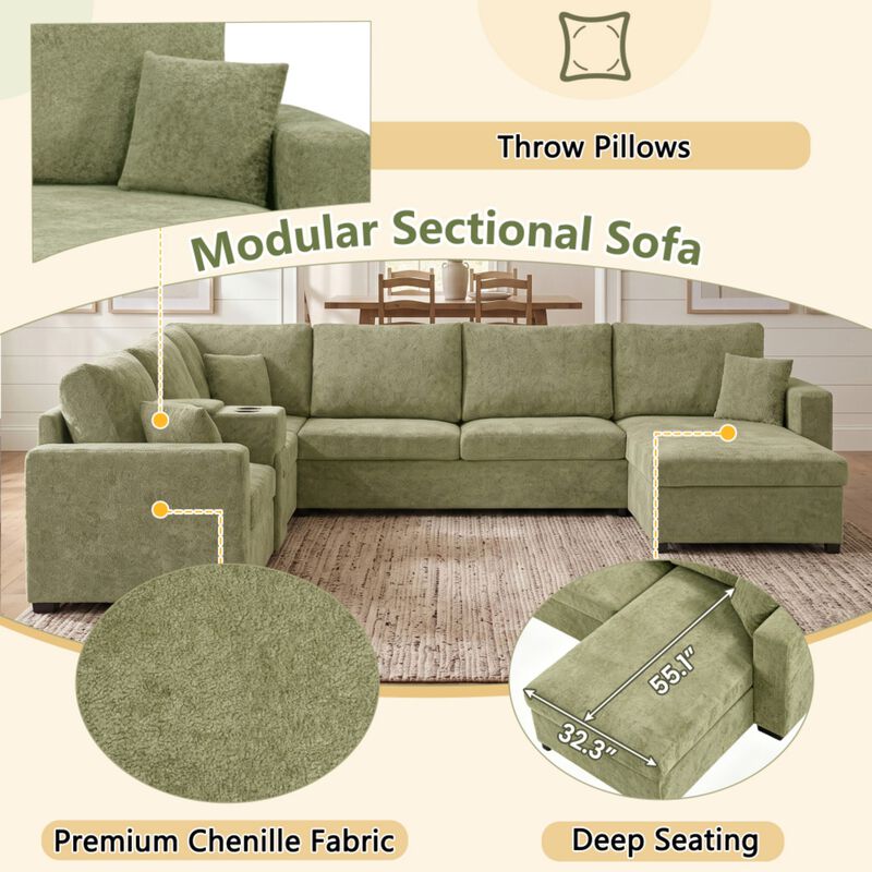 Guftem Modern 5‑Seat U‑Shaped Chenille Sectional Sofa image number 4