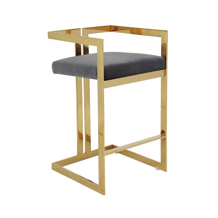 Pangea Home Kenzie Bar Stool Gold/Gray Velvet