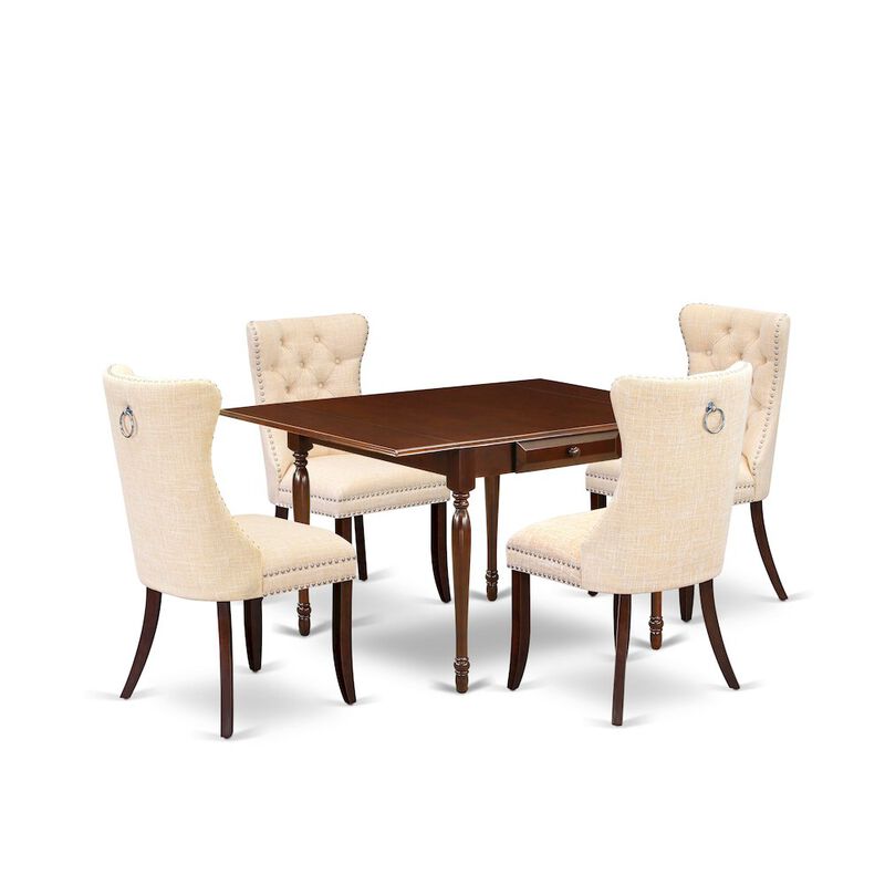 5 Piece Kitchen Table Set Contains a Rectangle Dining Table with Dropleaf