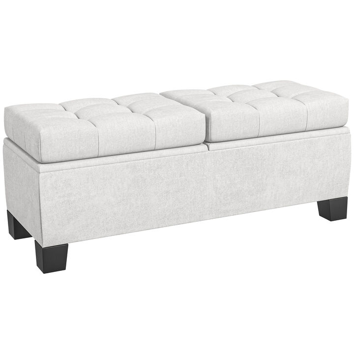 HOMCOM 46" Storage Ottoman Bench, Upholstered End of Bed Bench with Steel Frame, Button Tufted Storage Bench with Safety Hinges for Living Room, Entryway, Bedroom, Gray