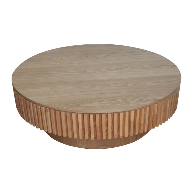 Round coffee table with storage Solid wood veneer and MDF coffee table with fluted base Modern accent coffee table for living room image number 0