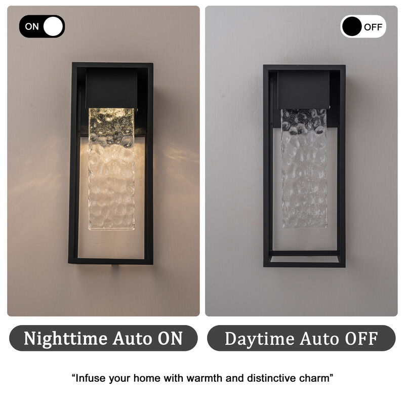 H19" Modern Large Matte Black 10W Integrated LED Wall Sconce with Open Frame and Seeded Glass for Porch Garage Entryway Exterior Lighting image number 4