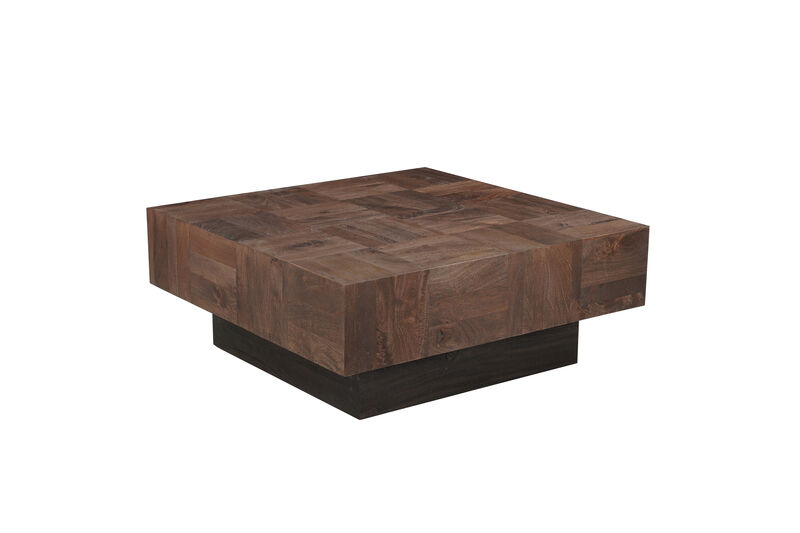 HomeRoots 40" Dark Brown and Black Solid Wood Square Block Coffee Table
