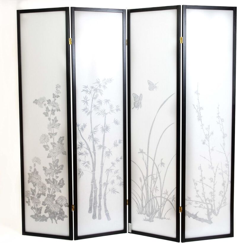 4 Panel Room Divider Privacy Screen Bamboo Print 71" Tall x 70" Wide image number 1