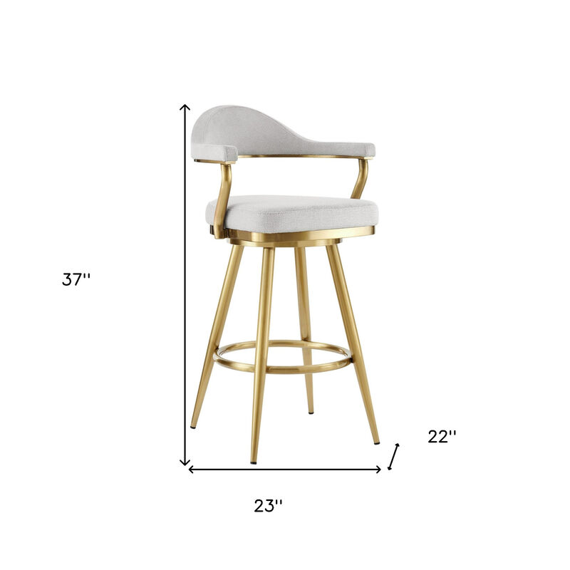HomeRoots 26" Silver and Gold Fabric and Stainless Steel Counter Height Swivel Bar Chair image number 6
