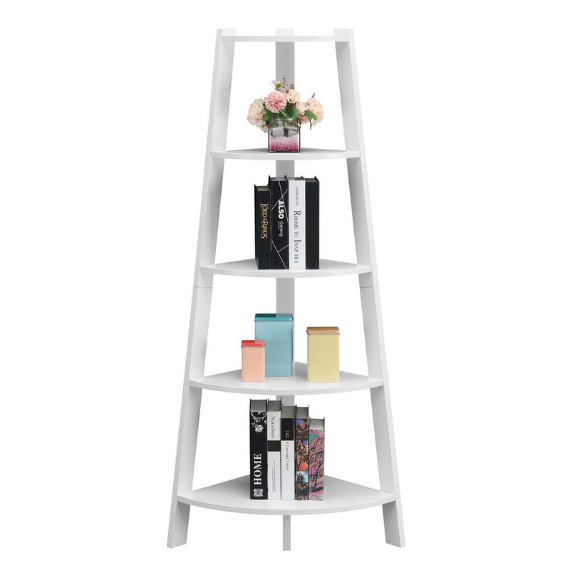 Convenience Concepts Newport 5 Tier Wide Corner Bookcase, White