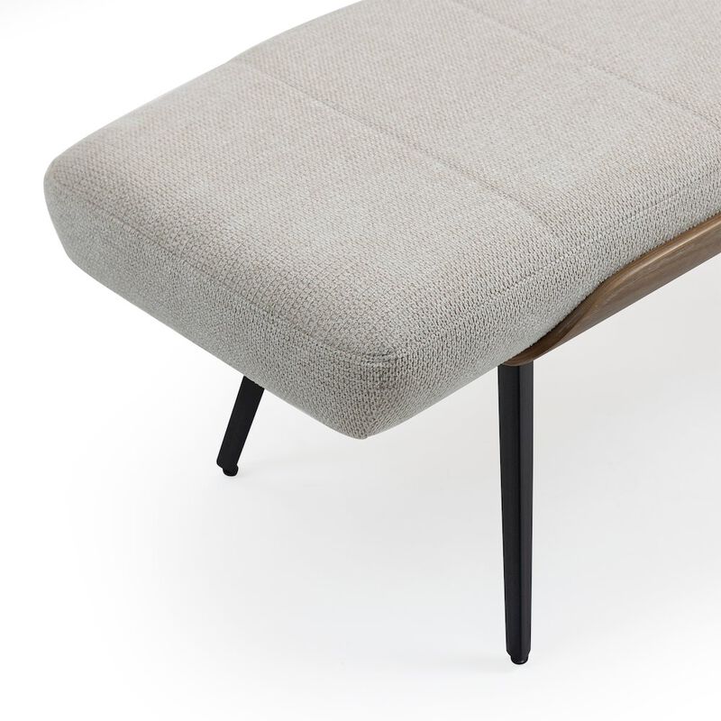 Glamour Home Beige Washed Woven Fabric Bench White Washed Wood Accents and Black Iron Legs