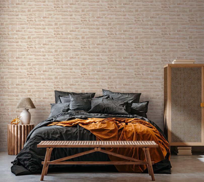 The Bricks And More Rocky Retreat Motif Beige Wallpaper BB51128