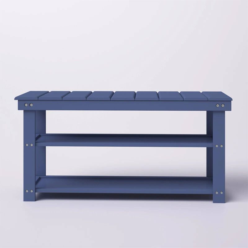 QuikFurn Blue Wood 2-Shelf Shoe Rack Storage Bench - 150 lbs. Weight Capacity