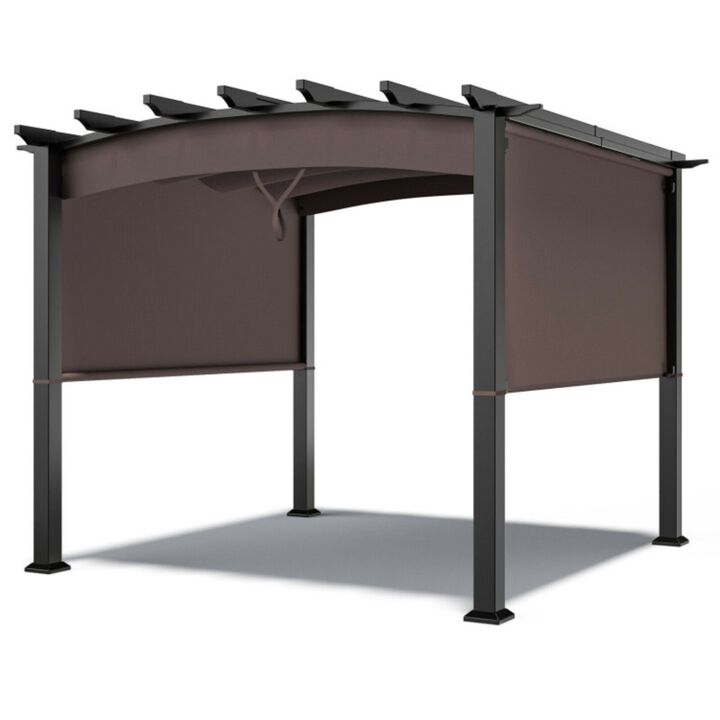 10 x 10 Feet Outdoor Retractable Pergola with Adjustable Sliding Sun Shade Canopy