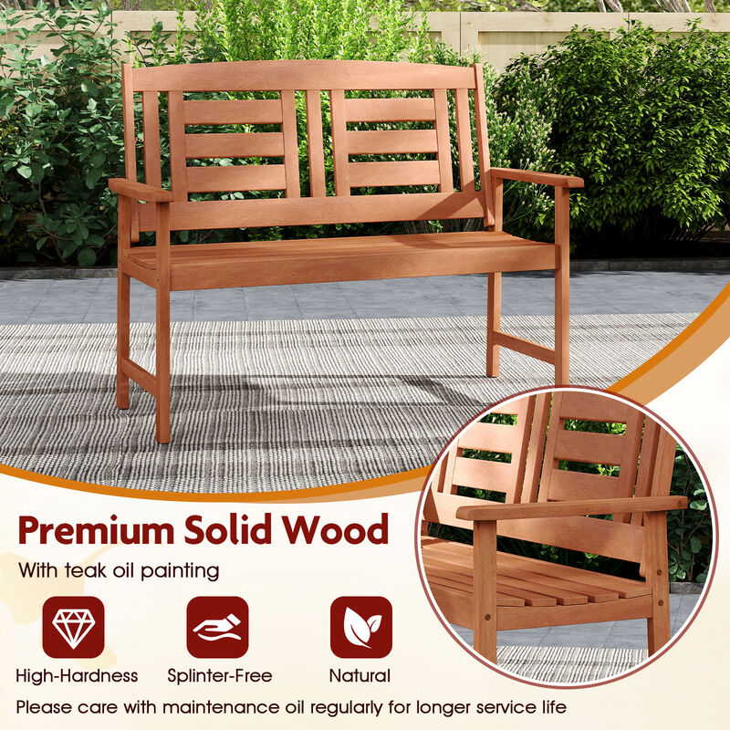 2-Person Outdoor Wooden Bench &ndash; Loveseat with Inclined Backrest & Open-Slat Seat