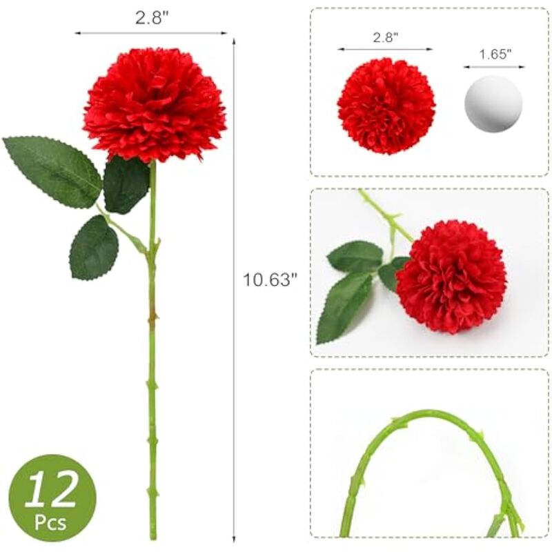12 Piece Burgundy Artificial Chrysanthemum Flowers Wedding Centerpiece Decor image number 3