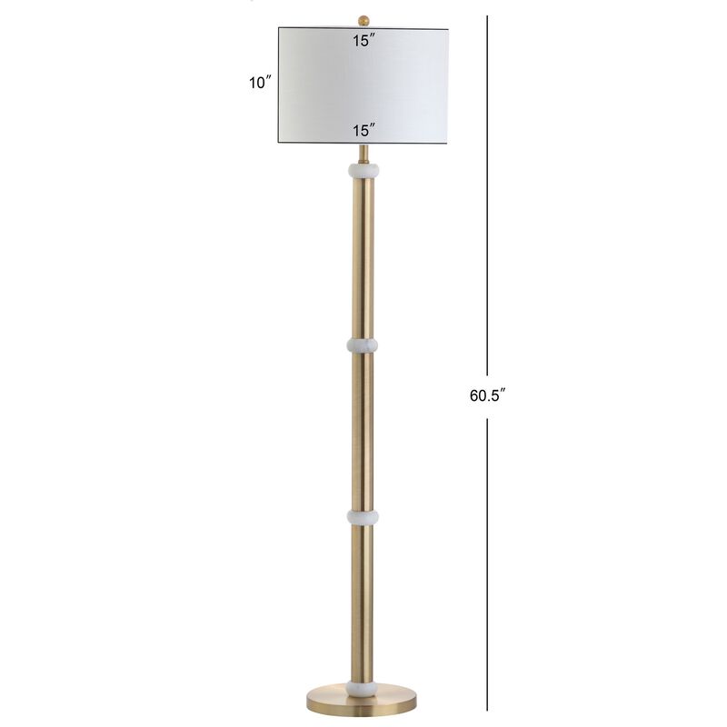 Gregory 60.5" Metal/Marble LED Floor Lamp, Brass Gold/White
