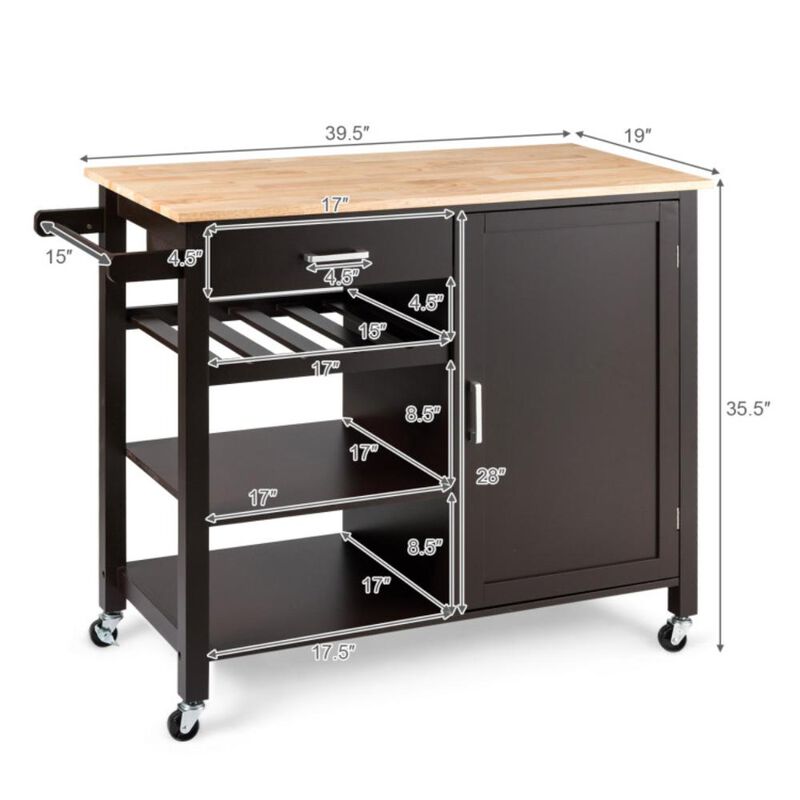 Hivvago Kitchen Island Cart Rolling Serving Cart Wood Trolley