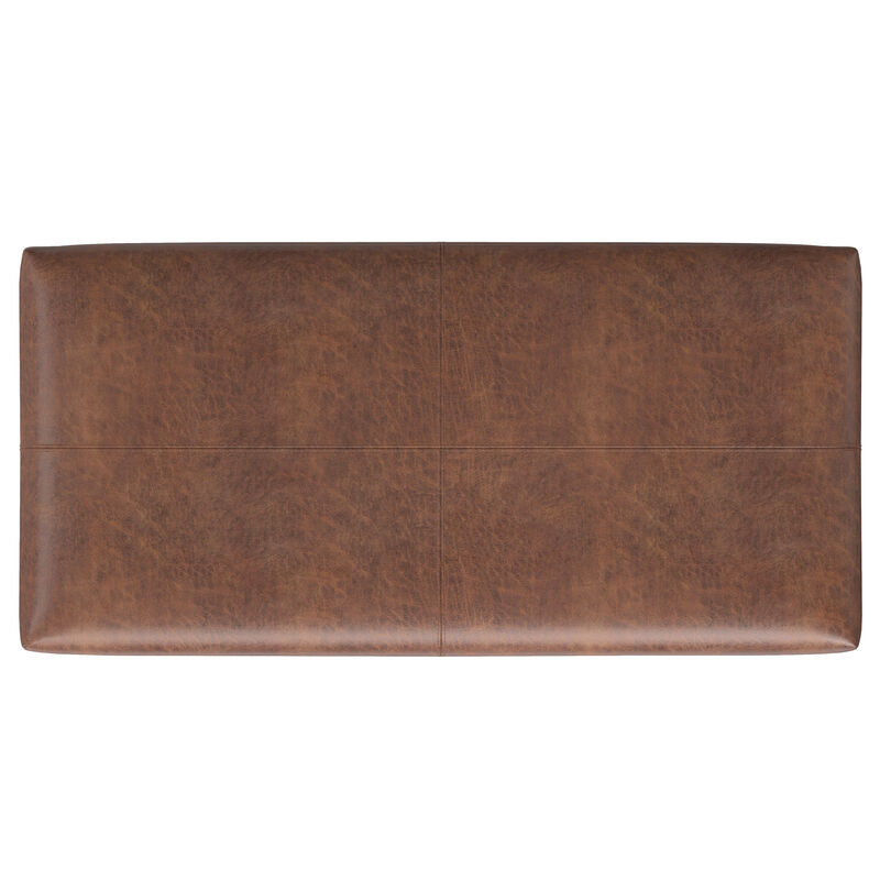 Gabbie 48 inch Wide Contemporary Rectangle Rectangular Storage Ottoman in Distressed Saddle Brown Vegan Faux Leather, Assembled