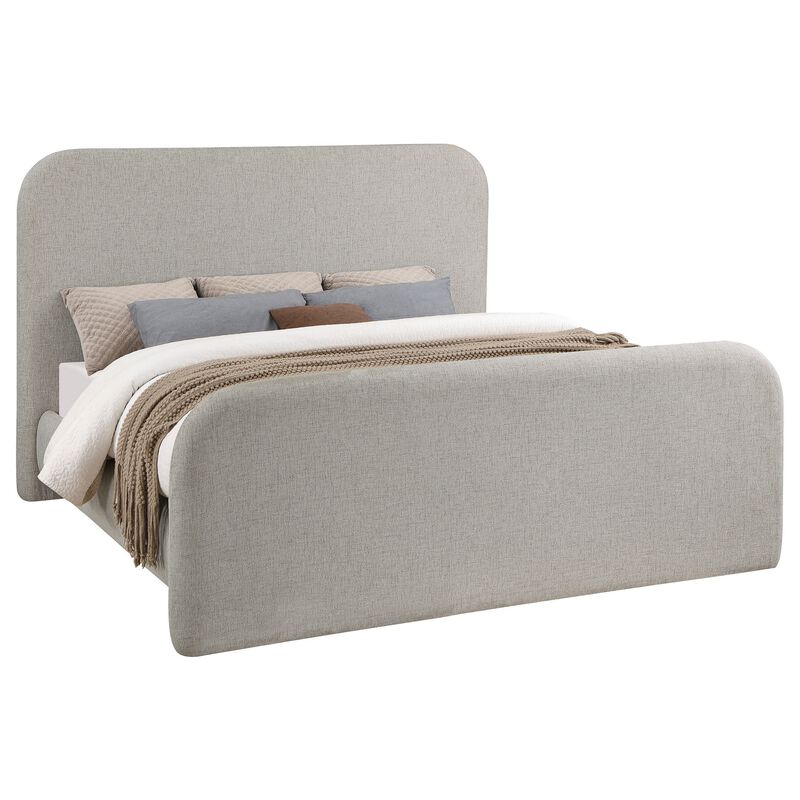 Jene Queen Size Bed, Upholstered Panel Headboard, Rounded Corners, Gray - Benzara