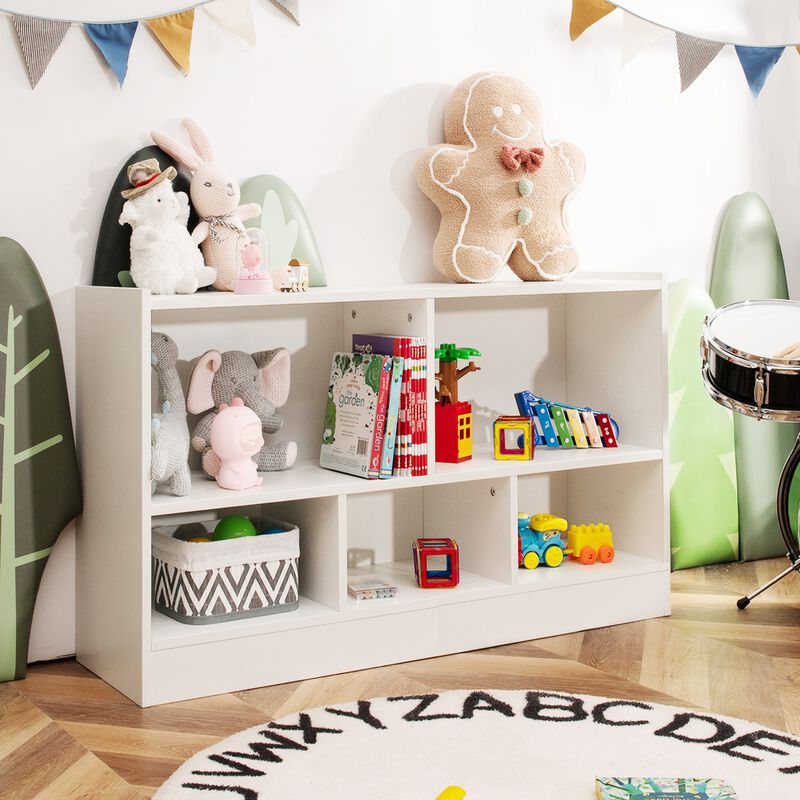 Kids 2-Shelf Bookcase 5-Cube Wood Toy Storage Cabinet Organizer