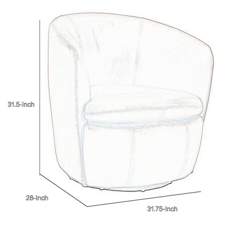 Niko Swivel Accent Chair, Round Barrel Design, Blue Top Grain Leather