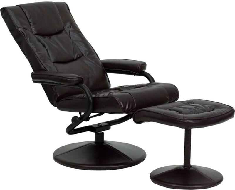Flash Furniture Rachel Contemporary Multi-Position Recliner and Ottoman with Wrapped Base in Brown LeatherSoft image number 3