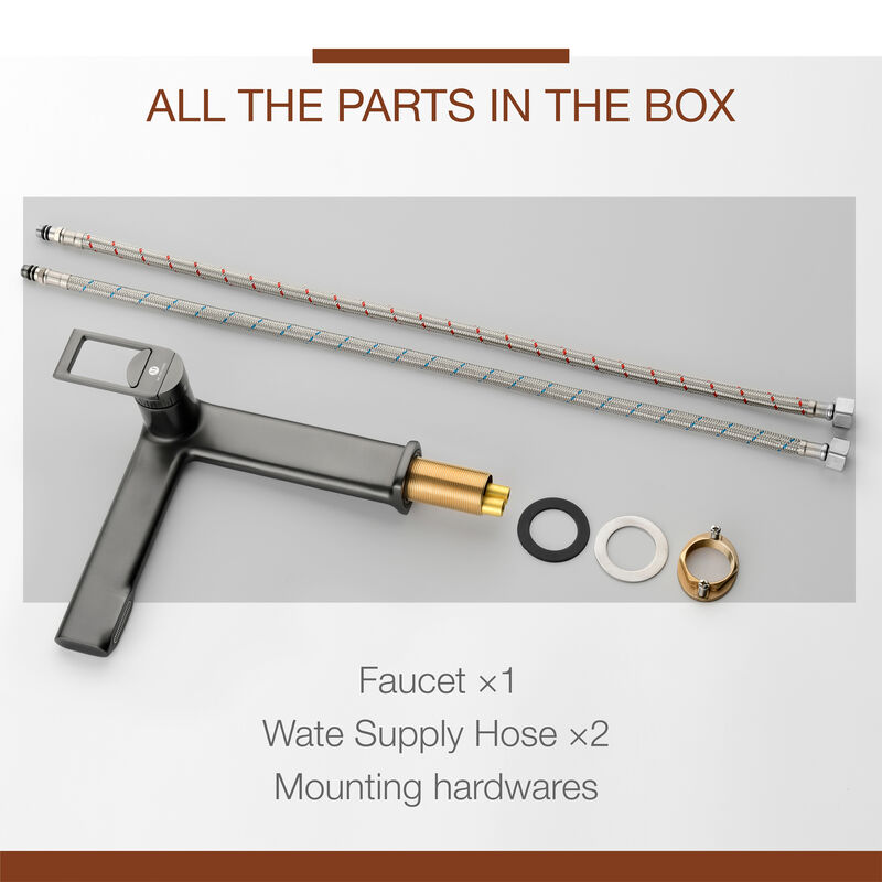 Mondawe Single Hole Modern Bathroom Faucet Long Spout Brass Bathroom Sink Faucet in Grey