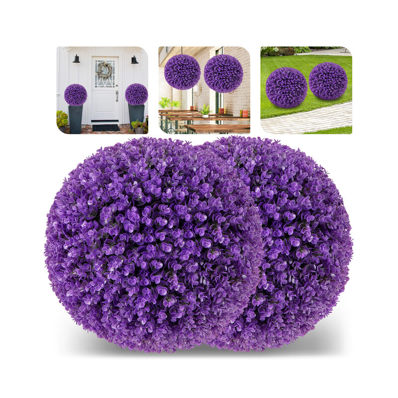 17.5" Faux Purple Eucalyptus Decorative Balls with 7-Layer Leaves for Backyard, Porch, Garden, and Wedding