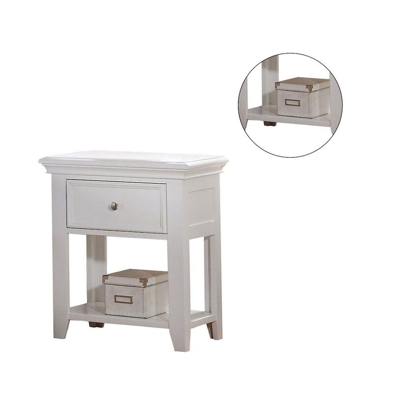 Simple Relax Nightstand with 1 Drawer and Shelf in White image number 4