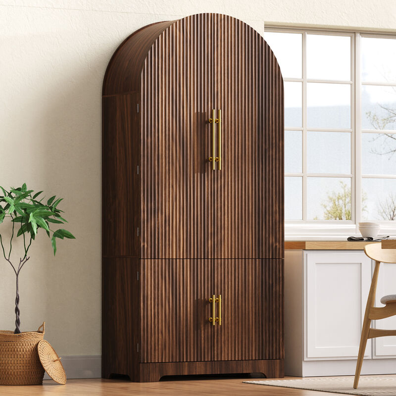 Merax Arched Fluted Cabinet with 8 Door Shelves & Hidden Drawer &ndash; 3 Adjustable Shelves image number 1