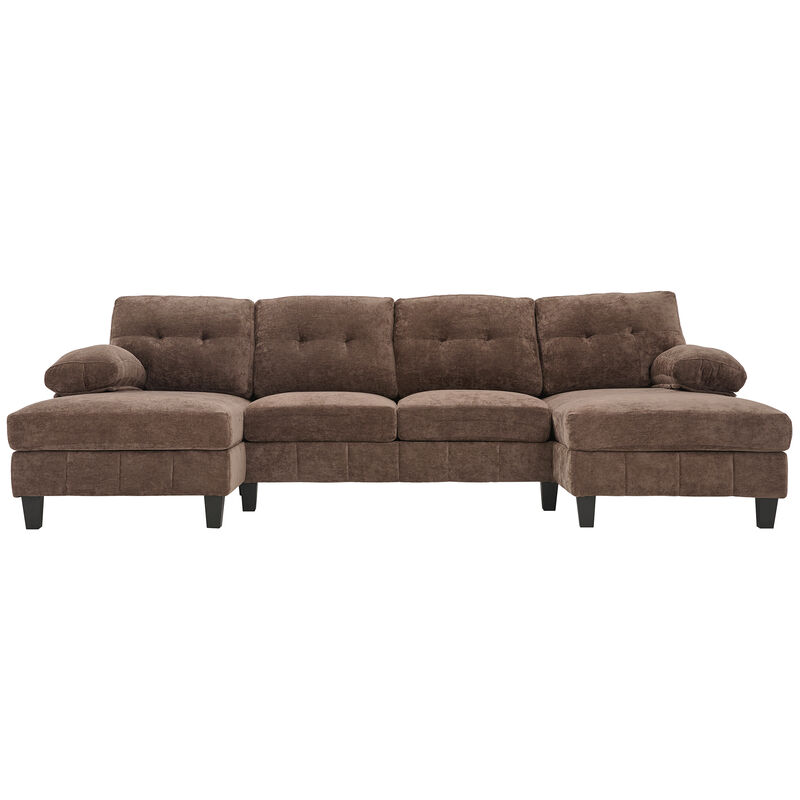 103.5" Chenille U Sectional Couch, Dual Chaise Lounge Sofa