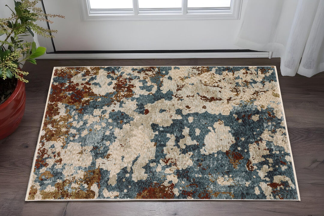 HomeRoots Abstract Runner Rug With Fringe